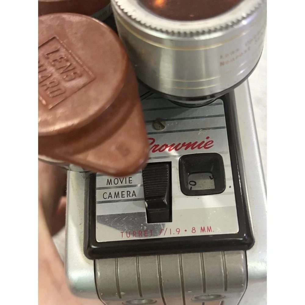 Kodak Movie‎ Camera Brownie Turret f/1.9 8mm Silver Brown Vintage 1950s Prop